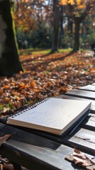 Sketchbook on the park bench, 4K hyperrealistic photo