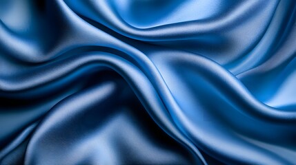 Obraz premium Bright blue silk fabric in flowing folds, macro texture