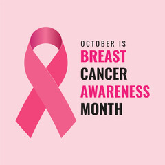 Breast Cancer Awareness Month. Pink October. Breast cancer awareness month with ribbon and typography banner on pink background. Vector Illustration.
