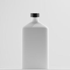 A white, square-shaped bottle with a black cap. It's likely a cosmetic product, possibly a lotion, body wash, or shampoo, designed for personal care.