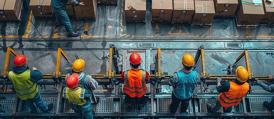 Warehouse Workers Operating a Conveyor Belt