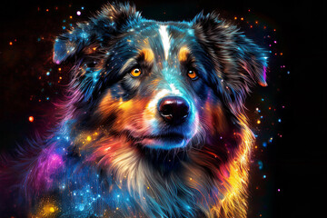 Fototapeta premium pies podobny do owczarka australijskiego. bardzo kolorowy pies