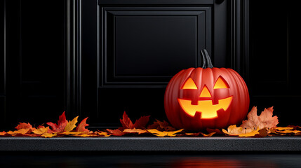 Obraz premium Halloween Jack-o'-Lantern on Doorstep 