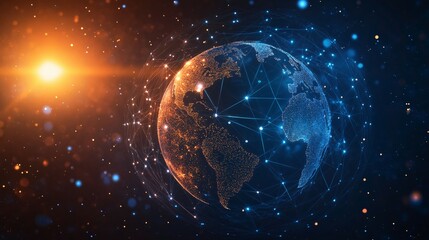 Fototapeta premium Digital Globe with Connecting Lines and Bright Lights