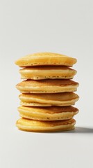 Stack of fluffy pancakes, white background, 4K hyperrealistic photo