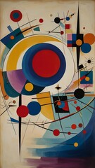 Obraz premium Composition VIII - Wassily Kandinsky An abstract work featuring geometric shapes and vibrant colors, expressing the artist's belief in the emotional power of color and form 