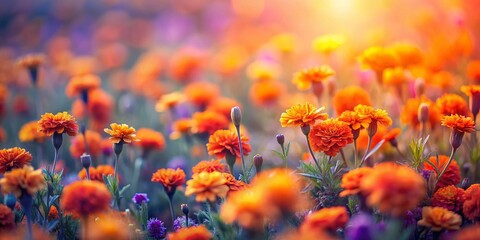 Obraz premium Vintage Orange and Violet Tiny Flowers Floral Background with Copy Space