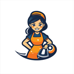 Simple logo of a housekeeper, with a vacuum cleaner on a white background.