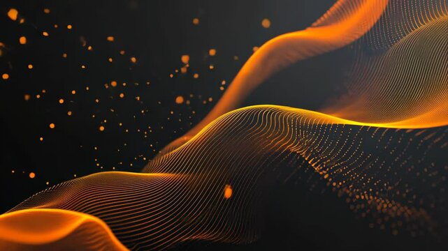 A glowing orange wave of data flows through a dark digital space, illuminated by scattered points of light