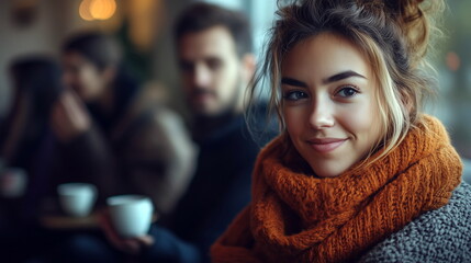 Fototapeta premium Grief Support Group - A small group of people comforting each other, with tissues and tea, in a warm, supportive setting
