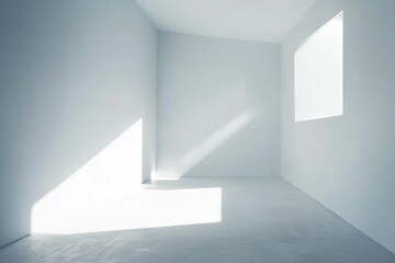 Obraz premium Abstract White Studio Interior with Grey Shadow. Empty Space for Copy. Artistic Wall Texture Design