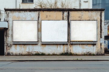 Urban Billboard Advertising in City Landscape with Copy Space on Industrial Building Exterior