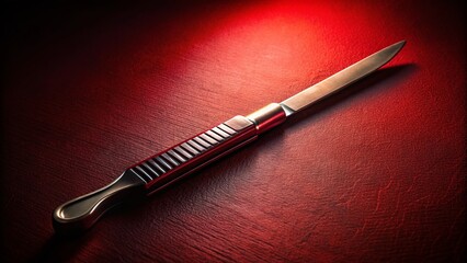 Fototapeta premium Vintage Scalpel Close-Up Against Dark Red Background for Spooky Surgical Concept Photography