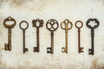 Vintage Key Design with Gold Touch on Antique Church Wall