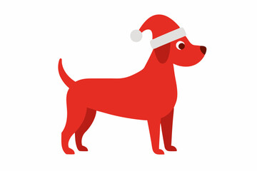 Vector illustration of christmas dog and Christmas and new year greetings. dog with holiday hats