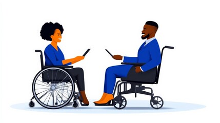Business Meeting: Two wheelchair users in a productive discussion 