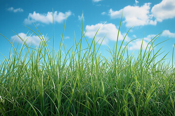 Obraz premium Lush green grass under a clear blue sky on a sunny day