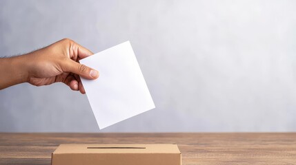 Obraz premium Get out the vote Close-up of a hand dropping a ballot into a voting box, voting, civic participation