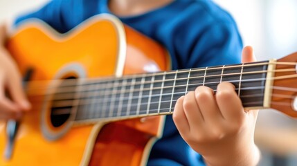 Young Child Playing Acoustic Guitar in Cozy Setting