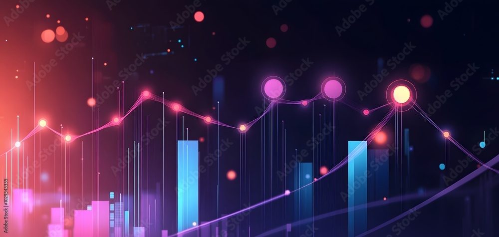 Fototapete Abstract data visualization with vibrant colors and dynamic lines representing trends and insights in a digital environment.