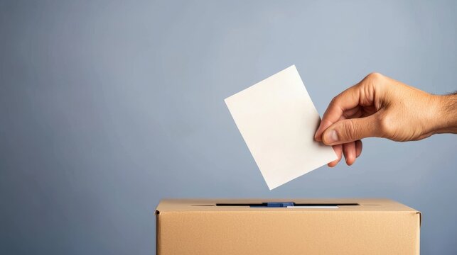 Person placing a ballot into a voting box, emphasizing civic engagement.