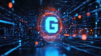 Futuristic design with holographic 6G symbol in a virtual environment