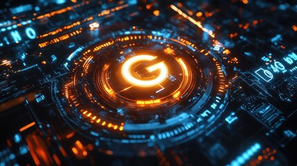 Futuristic design with holographic 6G symbol in a virtual environment