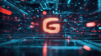 Futuristic design with holographic 6G symbol in a virtual environment