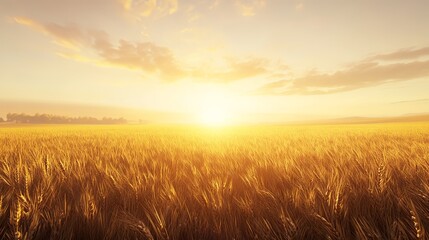 Obraz premium Golden wheat fields under the setting sun, with a soft autumn breeze.