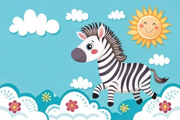 Obraz premium Cheerful Zebra Playing in a Summer Sky