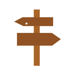 Wooden signpost with two arrow planks, one with hole, pointing in opposite directions.