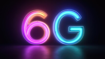 Glowing neon lights forming the 6G emblem against a dark background