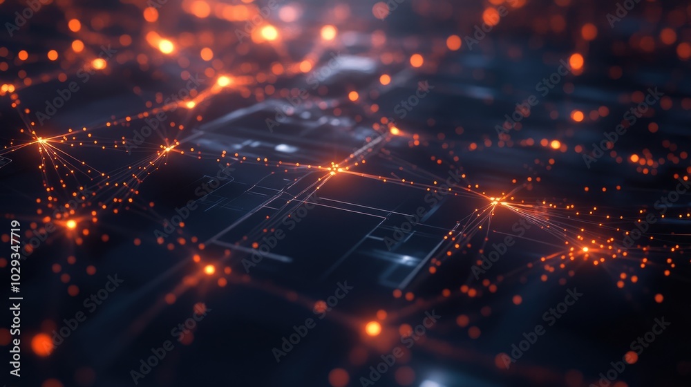 Poster glowing nodes linked by dynamic lines, symbolizing the rapid advancement of digital connectivity.