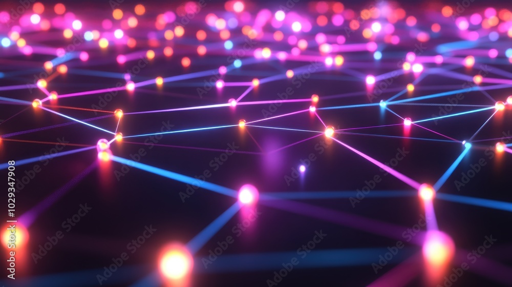 Poster glowing nodes linked by dynamic lines, symbolizing the rapid advancement of digital connectivity.