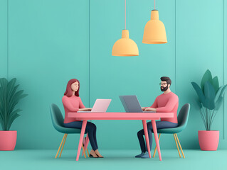 Entrepreneurs Collaborating on a Business Plan in a Modern Workspace