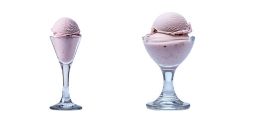 Delicious pink ice cream in glass cups. transparent background