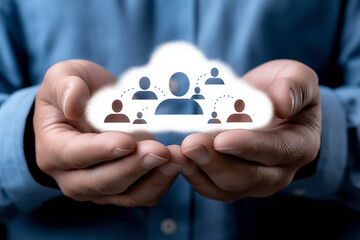 A person is holding a cloud with people in it