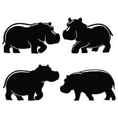 silhouette hippopotamus victor set with white background
