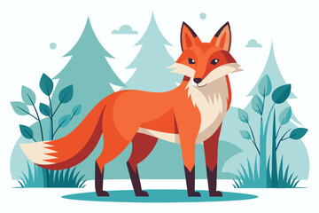 Obraz premium Stylized Vector Illustration of a Fox in a Minimalist Forest Scene