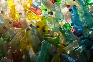 Obraz premium Plastic bottles, garbage of different colors. Concept background for advertising waste sorting, environmental problems, plastic recycling