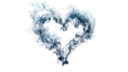 Heart-shaped smoke swirling in artistic cloud form isolated on transparent background, abstract love concept