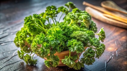Fresh Parsley on Black Background - Vibrant Green Herb Close-Up for Culinary and Food Photography