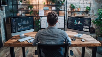 Marketing professional tracking and analyzing digital ad performance with advanced software and tools