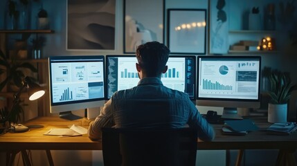 Marketing professional tracking and analyzing digital ad performance with advanced software and tools