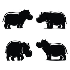 silhouette hippopotamus victor set with white background