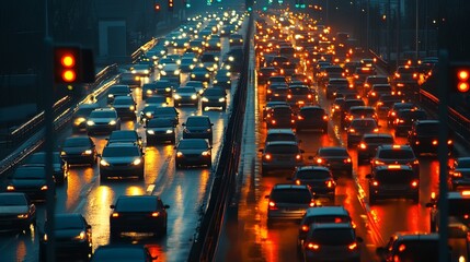 Obraz premium Traffic lights on a congested road.