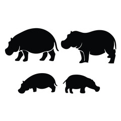silhouette hippopotamus victor set with white background