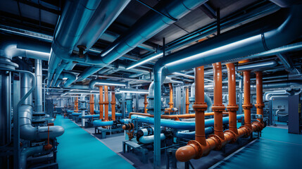 Pipe installation room, pipeline diagram, water supply diagram. Gas installation diagram. Gas distribution station, pipeline distribution station.