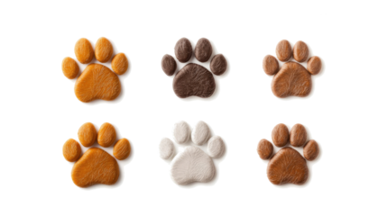 Collection of Colorful Dog Paw Prints on a White Background Generative AI