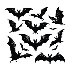 Naklejka premium Halloween black bat silhouette set collection